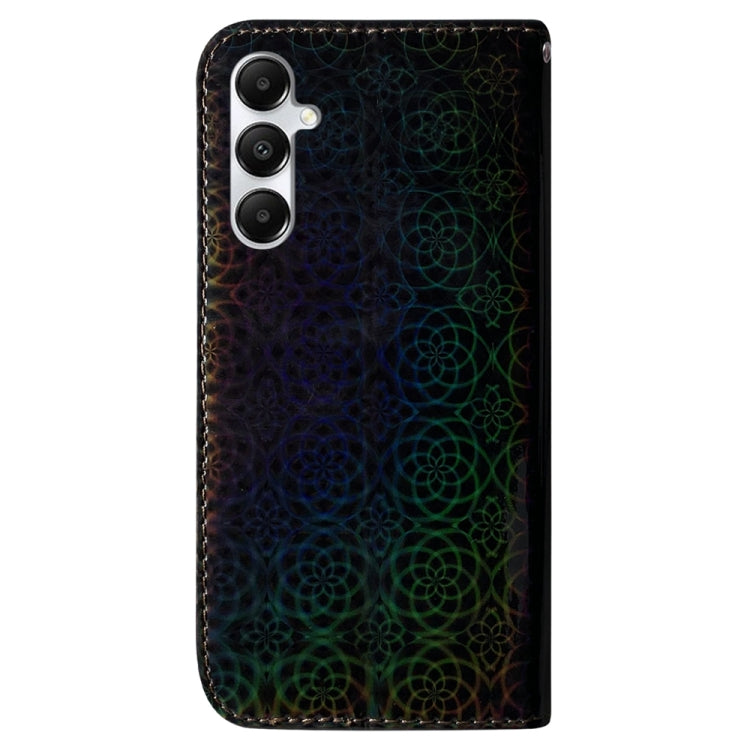 Colorful magnetic buckle leather phone case for Samsung Galaxy A05s, showcasing vibrant colors and a stylish design with card slots and a lanyard.